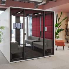 Abgeschirmte Raumelemente Arbeitsplätze Konferenzplätze Akustik Arbeitsplatz komfortable Akustikkabine Meetingbox Mikomax hushFree.L