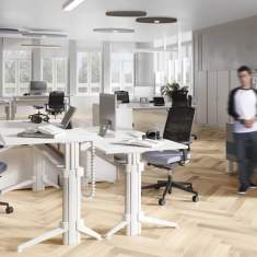 Höhenverstellbarer Schreibtisch Büro Schreibtische weiß |ergonomische Büromöbel, Leuwico, GO² move Sitz-/Stehtische