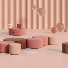 Nowy Styl Tri.ply Pouf-System in einer offenen Kommunikationszone