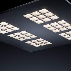 Flache LED-Deckenleuchte Geo 4 Boost Office mit rasterförmiger Lichtverteilung