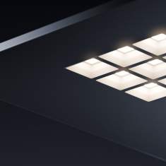 Detailansicht der LED-Leuchte Geo 4 Boost Office mit modularer Lichtstruktur