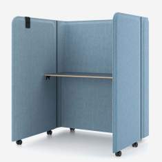 mobiler Arbeitsplatz akustik Arbeitsplätze blau Privatsphäre Büro Schreibtisch mit Trennwand auf Rollen Nowy Styl Brainy mini