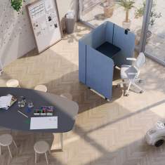 mobiler Arbeitsplatz akustik Arbeitsplätze blau Privatsphäre Büro Schreibtisch mit Trennwand auf Rollen Nowy Styl Brainy mini