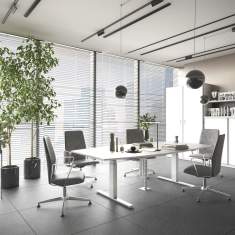 Elektrisch höhenverstellbarer Konferenztisch weiss Büro Konferenztische Leuwico SPINE
Tischplatte Freiform