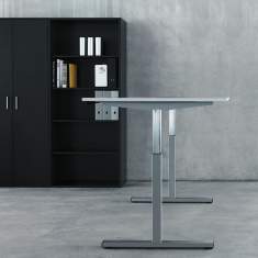 Stehtisch höhenverstellbar Schreibtisch höhenverstellbar Büromöbel Schreibtische ergonomisch Echo, Tischsystem Cubos mit Sitz-/Stehtisch