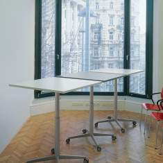 höhenverstellbarer Rolltisch weiss Rolltische Cafeteria Tische rund Bene, Cart Table