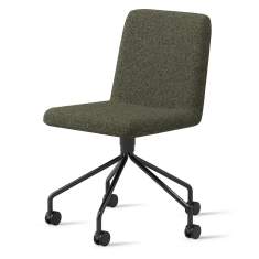 Stuhl Bolero von Skandiform, grün bezogen, mit schwarzem Drehkreuzgestell auf Rollen.