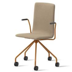 Skandiform Bombito High Stuhl mit Rollen, beige Polsterung, Gestell in warmem Orange – vielseitiger Konferenzstuhl mit modernem Look