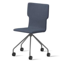 Skandiform Bombito T Stuhl auf Rollen in Blau mit grauem Gestell – ergonomischer Designstuhl für flexible Arbeitsumgebungen