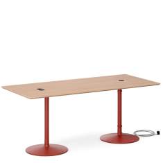 Moderner Tisch Uni von Materia mit Holzplatte und Metallgestell in Rot