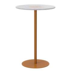 Hochtisch Tinnef Café von Skandiform mit recycelter Kunststoffplatte in Weiß und orangefarbenem Metallgestell