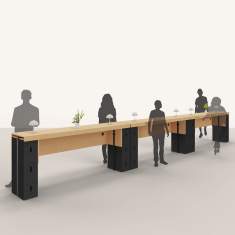 Flexibel kombinierbares L-Modul von Westermann Products als langer Stehtisch mit Xbrick®-Basis, ideal für offene Arbeits- und Aufenthaltsflächen