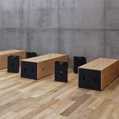Westermann Products space companion U-Modul – Modulare Sitzelemente aus Holz mit schwarzen Xbrick®-Elementen als Basis, flexible Nutzung als Sitzgelegenheit, Regal oder Pflanzgefäß