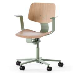 WiChair Drehstuhl von Wilkhahn in Mint-Grün mit Sitz und Rückenlehne aus Eichenholz