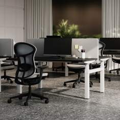 Prox Bürostühle von Nowy Styl in Schwarz mit hellen Sitzpolstern in einem modernen, lichtdurchfluteten Büro