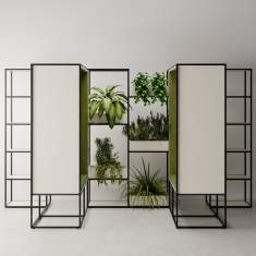 Modulares Regalsystem P5-BOX von Palmberg mit integrierten Pflanzenmodulen als vertikaler Garten im Büro