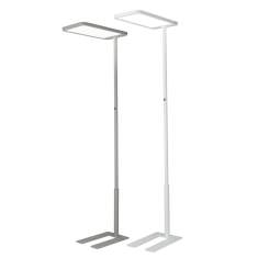 Capella LED-Leuchten von Hansa in Weiß und Silber, elegante Stehleuchten für ergonomische Arbeitsplatzbeleuchtung mit Diffusor und Blendschutz