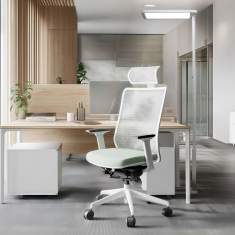 Capella LED-Stehleuchte von Hansa im modernen Bürointerieur, gleichmäßige Lichtverteilung für komfortables Arbeiten mit energieeffizienter LED-Technologie