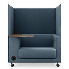 Vancouver Lite 1,5-Sitzer-Sofa von Profim in Blau, schallabsorbierender Loungesessel mit Holzablage und Rollen