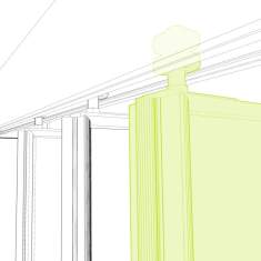 Detailansicht der Schienenmechanik des flomo wall plus Systems, Raumsystem akustik, Organisationswand, Büro Raumteiler, Westermann, Trennwand Raumteiler