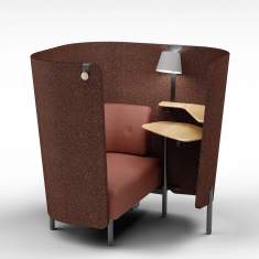 Orangebox Diggs in dunkler Polsterung – komfortabler, schallgedämpfter Rückzugsort mit drehbarer Arbeitsfläche und ergonomischem Design