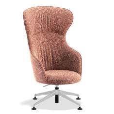 NET.WORK.PLACE WAVE Loungesessel von König + Neurath mit hoher, geschwungener Rückenlehne, vollgepolstertem Bezug in Rostrot und drehbarem 5-Fuß-Metallgestell