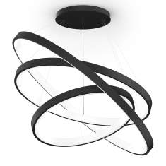 XAL INO TRIPLE Circle Pendelleuchte in Schwarz, dreifach verschweißte Aluminium-Lichtringe mit seilabhängiger Montage und energieeffizienter LED-Technologie