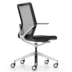 Girsberger Linq Drehstuhl mit schwarzem Rückenträger, Netzrückenlehne und Aluminiumträger, eleganter Konferenzstuhl mit integrierter Kinematik