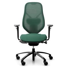 Bürodrehstuhl RH Mereo Mesh Black von Flokk in grüner Ausführung für ergonomisches Sitzen im Büro