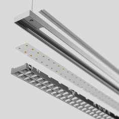 XAL Enviva Lichtsystem Explosionsdarstellung mit Linseneinsatz und Aluminiumprofil
