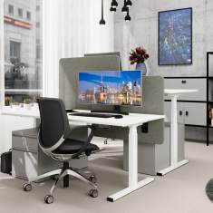 Sitz-Steh-Schreibtisch Lista Office LO Pure mit höhenverstellbarem Gestell und Tischtrennwand
