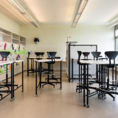 Lista Office LO Schulhaus Paradiesli Aarburg Klassenzimmer mit Gruppentischen und Stauraum für gemeinsames Arbeiten