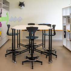 Lista Office LO Schulhaus Paradiesli Aarburg Klassenraum mit Stauraumregalen und Stehtischen geeignet für selbstständiges Arbeiten