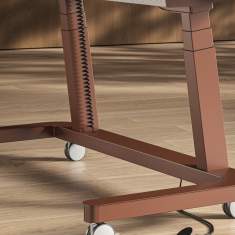 Detail des höhenverstellbaren Gestells von Haworth YourPlace Echo mit integrierter Kabelführung und Rollen