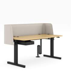 Höhenverstellbarer Schreibtisch Haworth YourPlace Flex mit Sichtschutz und integrierter Schublade für strukturierte Arbeitsplatzorganisation