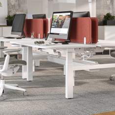 Haworth YourPlace Flex Schreibtischanlage im Büro mit farbigen Trennwänden als Arbeitsplätze für konzentriertes Arbeiten