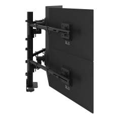Sechsfach Monitorhalterung Dataflex Viewgo modular Schreibtisch 263 mit zentraler Säule und schwarzen Aufnahmen für strukturierte Bildschirmplätze