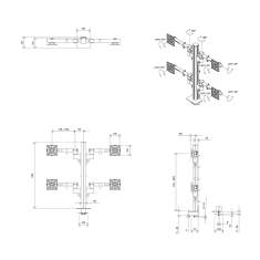 Technische Zeichnung Dataflex Viewgo modular Schreibtisch 243 zur Darstellung der Vierfach-Konfiguration und Abmessungen