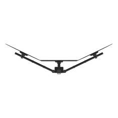 Monitorhalter Dataflex Viewgo modular Schreibtisch 233 mit schwarzer Aufnahme in angewinkelter Anordnung für breite Bildschirmdarstellung