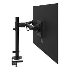 Zweifach Monitorhalterung Dataflex Viewgo Schreibtisch 143 mit zentraler Säule und schwarzen Aufnahmen für ausgerichtete Bildschirmpositionen