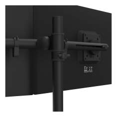 Detail der schwarzen Monitoraufnahme Dataflex Viewgo Schreibtisch 143 mit Gelenkarm und Säulenmontage