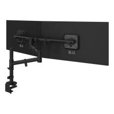 Doppelmonitorarm Dataflex Viewgo Schreibtisch 133 mit schwarzen Monitoraufnahmen für flexible Bildschirmpositionierung