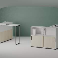 Nowy Styl Play&Work Hochtisch im Büro als multifunktionaler Arbeitsplatz und Meetingpoint mit integriertem Stauraum