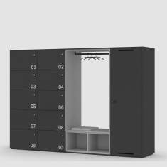Schließfachsystem Neudoerfler Ownly Locker mit integriertem Garderobenbereich und Sitzfach