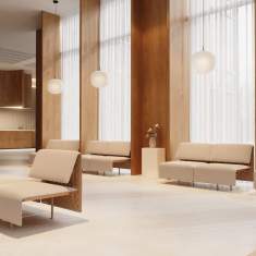 Offecct Circulus Sitzmöbel in der Hotellobby mit modularer Anordnung für offene Aufenthaltszonen