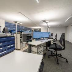 Schäfer Shop AG Büroarbeitsplätze der Emil Frey AG mit ergonomischen Drehstühlen und Arbeitsplatzbeleuchtung