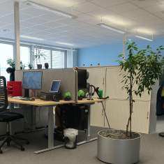 Offene Bürofläche mit modernen Arbeitsplätzen und Stauraumlösungen bei Lift AG