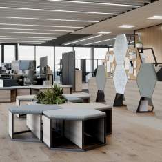 Connection Nest Raumteiler mit Sitz- und Ablageelementen im Open-Space-Bereich