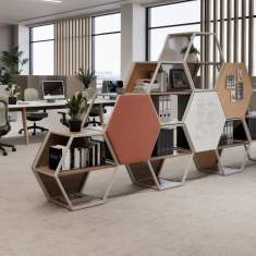 Connection Nest Wabenregal als kombinierte Aufbewahrungs- und Präsentationslösung am Arbeitsplatz