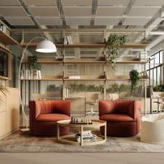 Connection Oko Loungesessel als Sitzgruppe in einer Loungezone für informelle Gespräche